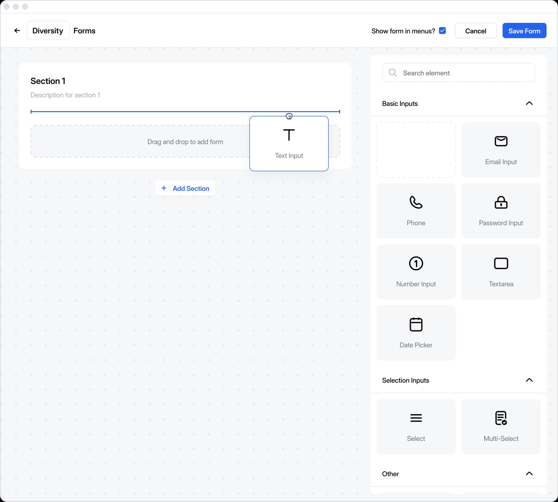 Custom form builder